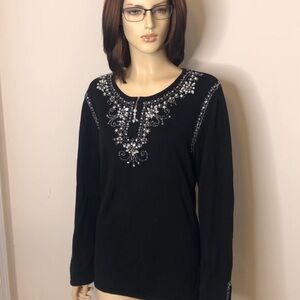 QUACKER FACTORY VTG Y2K Knit Diamonds Pearls Beaded Sequin Embellished Fairy Top